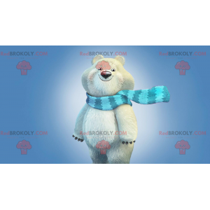 Mascotte dell'orso polare con una sciarpa e un cappello -