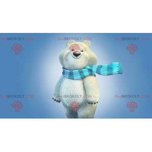 Polar bear mascot with a scarf and a hat - Redbrokoly.com