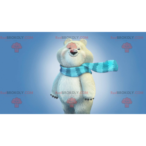 Mascotte dell'orso polare con una sciarpa e un cappello -