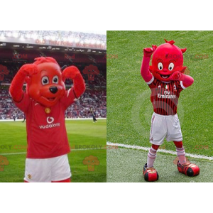 2 mascotte: un orso rosso e un folletto rosso - Redbrokoly.com
