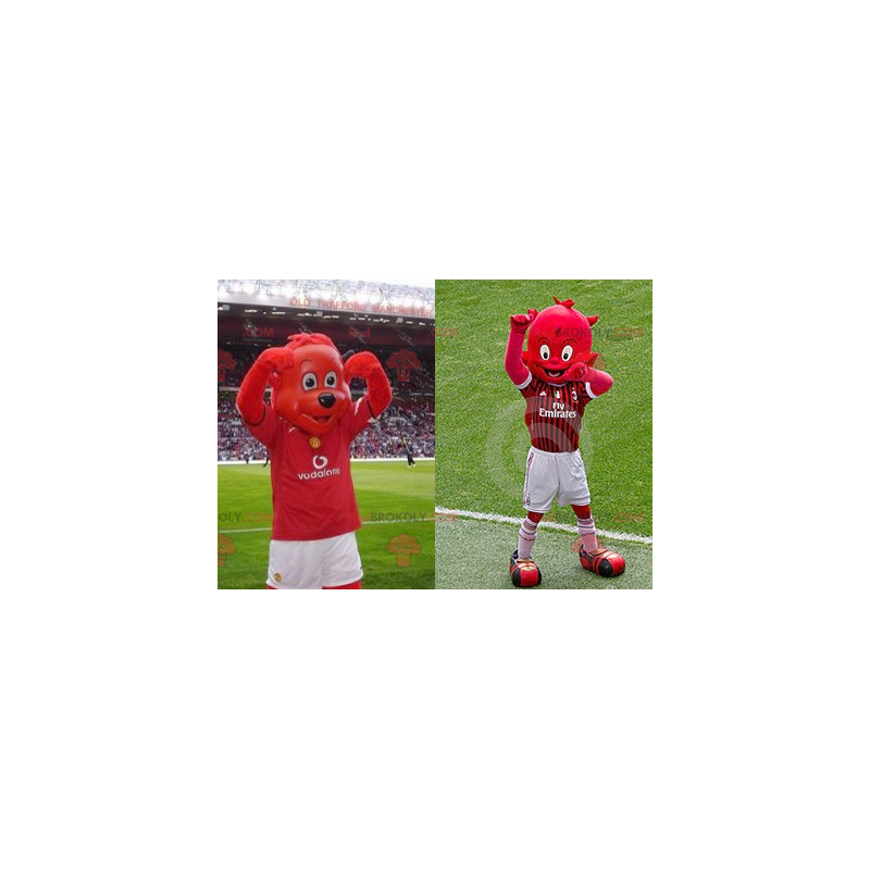 2 maskoter: en rød bjørn og en rød imp - Redbrokoly.com