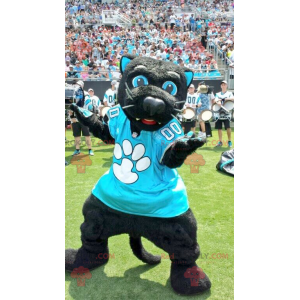 Mascote grande gato preto e azul