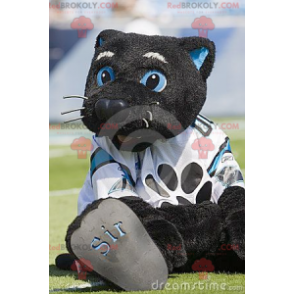 Mascotte de gros chat noir et bleu - Redbrokoly.com