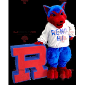Blå og rød ulvhund maskot - Redbrokoly.com