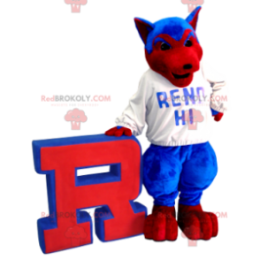 Mascote cão lobo azul e vermelho - Redbrokoly.com