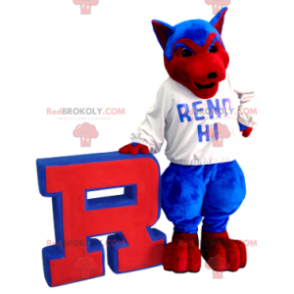 Mascotte de chien de loup bleu et rouge - Redbrokoly.com