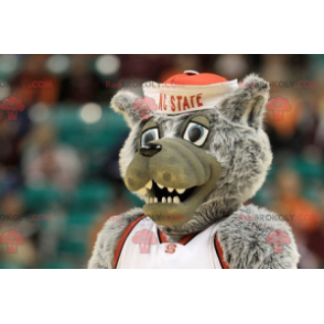 Gray wolf mascot in sportswear - Redbrokoly.com