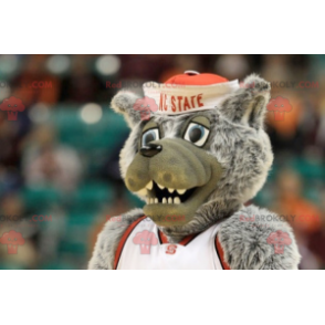 Mascota lobo gris en ropa deportiva - Redbrokoly.com