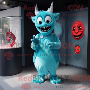 Cyan Devil-maskotdraktfigur...