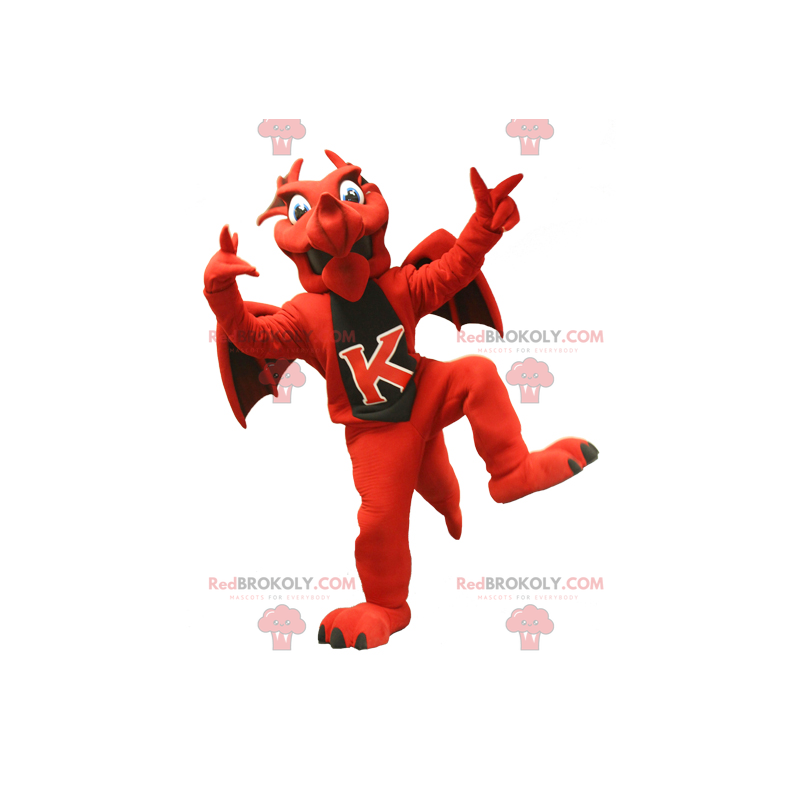 Mascotte de dragon rouge et noir - Redbrokoly.com