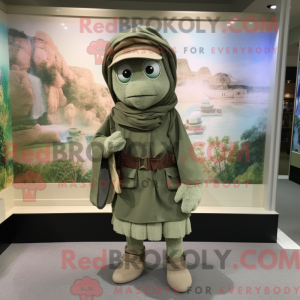 Beige Grønn Beret maskot...