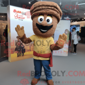 Fantasia de mascote Biryani marrom com jeans e chapéus - Mascotes Biryani - REBROKO_276670 - RedBrokoly.com