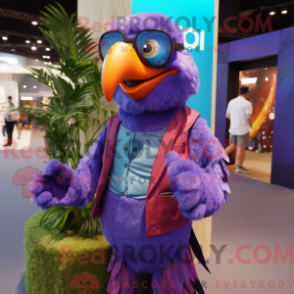 Fantasia de mascote de arara roxa com colete e óculos - Mascotes araras - REBROKO_276719 - RedBrokoly.com