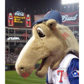 Beige horse mascot in sportswear - Redbrokoly.com