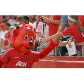 Mascote urso vermelho em roupas esportivas - Redbrokoly.com