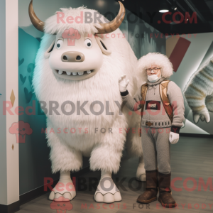 Hvid Yak maskot kostume...