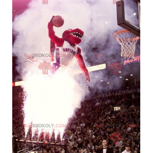Mascotte de dinosaure rouge en tenue de sport - Redbrokoly.com