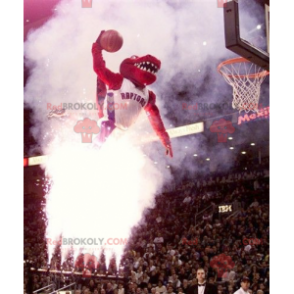 Mascotte de dinosaure rouge en tenue de sport - Redbrokoly.com