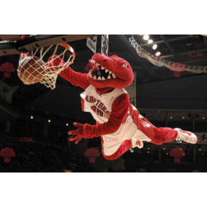 Red dinosaur mascot in sportswear - Redbrokoly.com