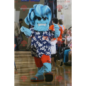 Mascotte de bonhomme bleu de vacancier de vague - Redbrokoly.com