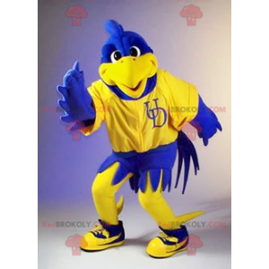 Mascote pássaro amarelo e azul - Redbrokoly.com