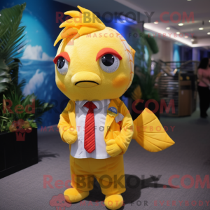 Gul guldfisk maskot kostume...