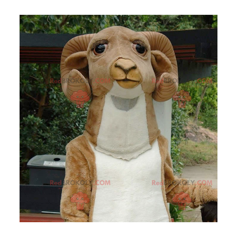 Mascote de cabra de carneiro marrom e branco - Redbrokoly.com