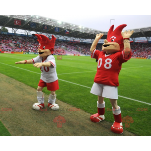 2 red and white euro 2008 mascots - Trix and Flix -