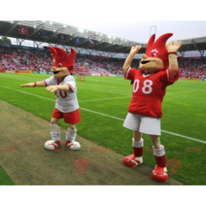 2 red and white euro 2008 mascots - Trix and Flix -