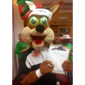Brown wolf mascot with green eyes - Redbrokoly.com