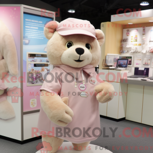 Beige Pink maskot kostume...