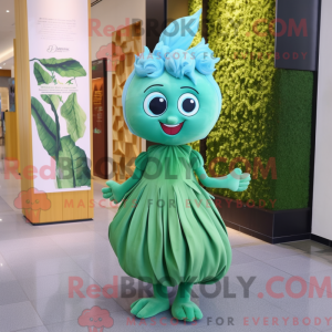 Cyan Spinach mascot costume...
