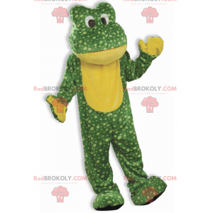 Zelená a žlutá žába maskot s tečkami - Redbrokoly.com