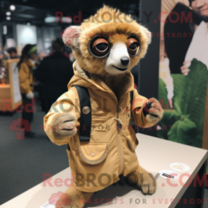 Fantasia de mascote de lêmure bege com parca e broches - Mascotes lêmure - REBROKO_277775 - RedBrokoly.com