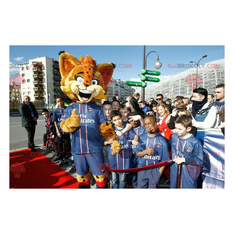 Orange lynx maskot med blå øjne - Redbrokoly.com Orange lynx maskot med blå øjne - Redbrokoly.com