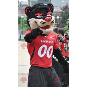 Czarny beżowy i czerwony kot maskotka - Redbrokoly.com