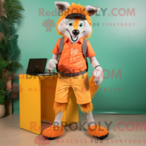Máscara Orange Wolf com caraterísticas combinadas com bermudas e calças compridas - Mascotes laranja - RedBrokoly.com