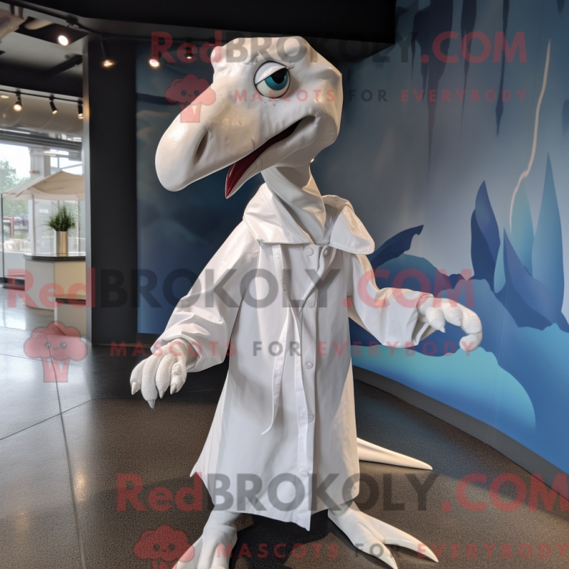 Fantasia de mascote de Dimorphodon branco com capa de chuva e cachecóis - Mascotes Dimorphodon - REBROKO_277920 - RedBrokoly.com