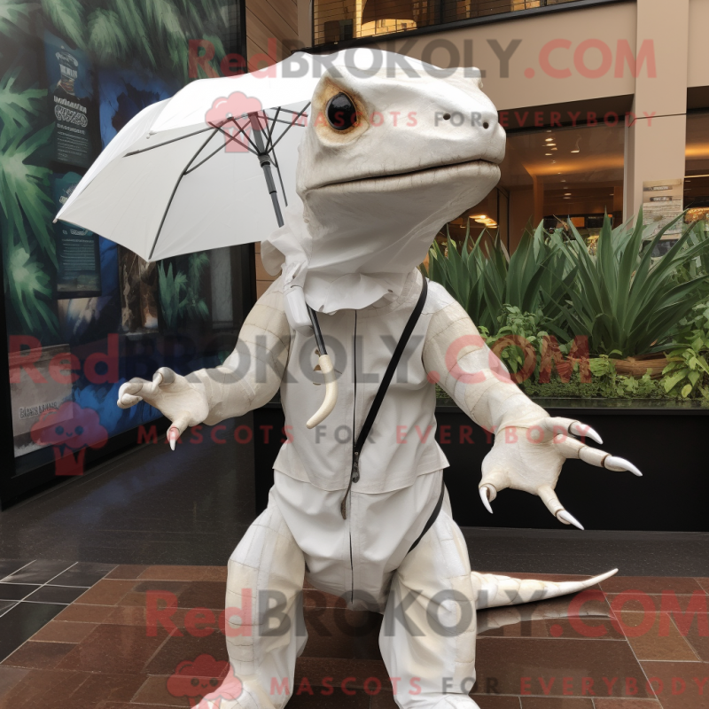 Fantasia de mascote de Dimorphodon branco com capa de chuva e cachecóis - Mascotes Dimorphodon - REBROKO_277923 - RedBrokoly.com