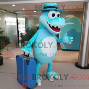 Cyan krokodille maskot...