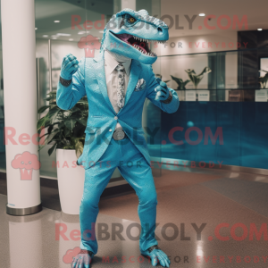 Cyan Allosaurus Maskottchen...