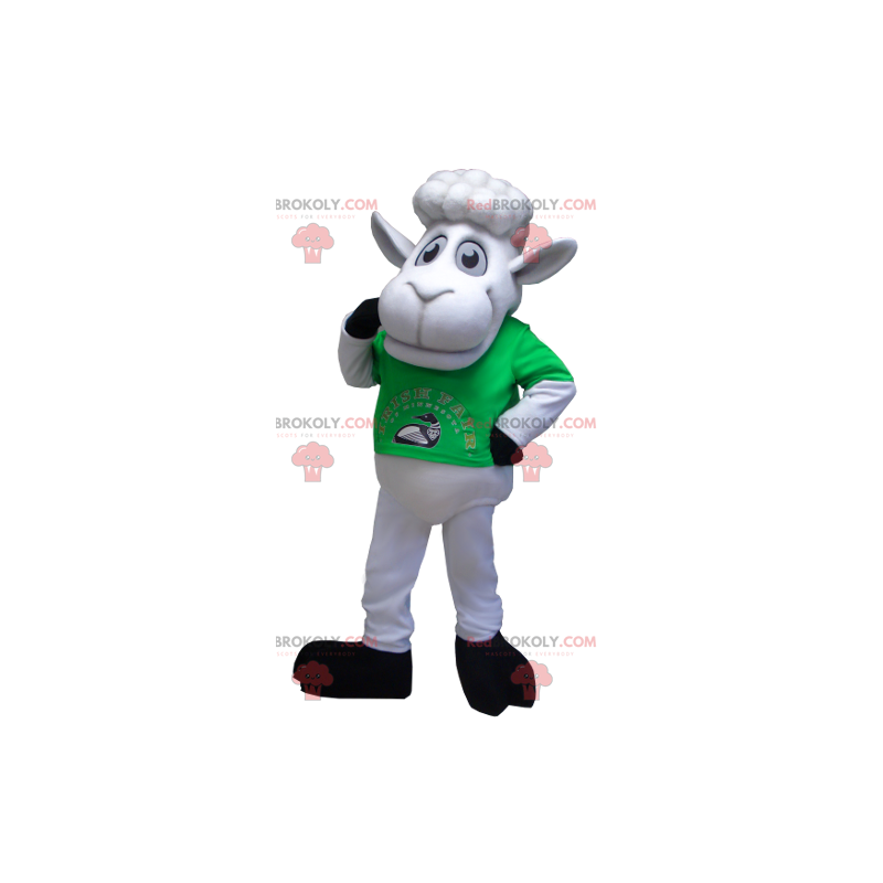 White sheep mascot with a green t-shirt - Redbrokoly.com White sheep mascot with a green t-shirt - Redbrokoly.com