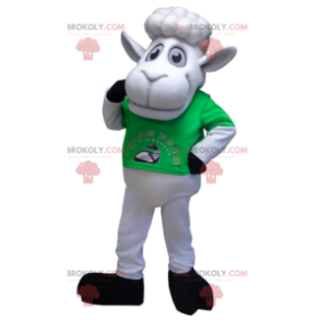 Mascote da ovelha branca com uma camiseta verde - Redbrokoly.com