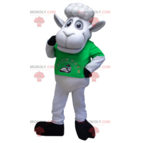 White sheep mascot with a green t-shirt - Redbrokoly.com