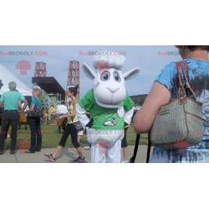 Mascotte de mouton blanc avec un t-shirt vert - Redbrokoly.com