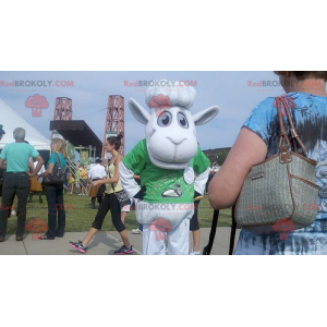 Mascotte delle pecore bianche con una maglietta verde -