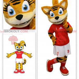 Mascotte gatto soriano arancione in abito da cheerleader -