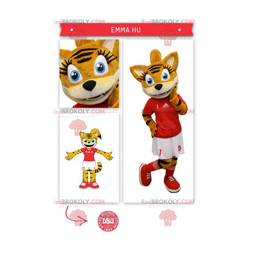 Orange tabby cat mascot in cheerleader outfit - Redbrokoly.com