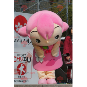 Girl mascot with hair and a pink dress - Redbrokoly.com