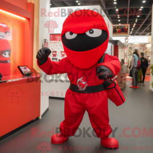 Rød Ninja-maskotdraktfigur...